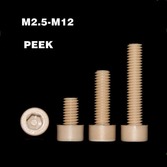 20pcs M2.5/M3/M4 Peek Hex Socket Screws Allen Head Plastic Cylindrical Head Screws Bolts DIN912 - beeplastic