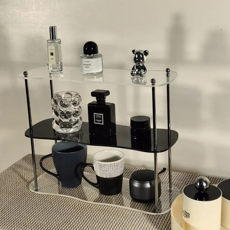 3 layer acrylic perfume shelf in a modern bedroom