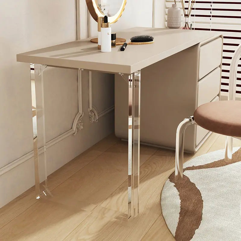 Close-up of transparent acrylic table legs