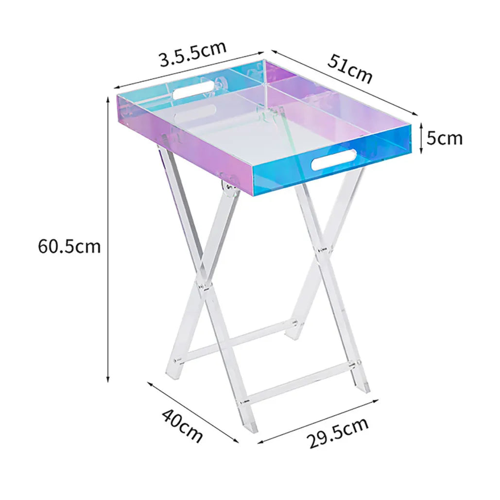  close-up of folding mechanism of folding acrylic coffee table