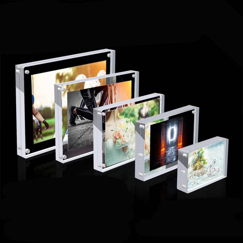 A transparent photo frame displayed in a living room