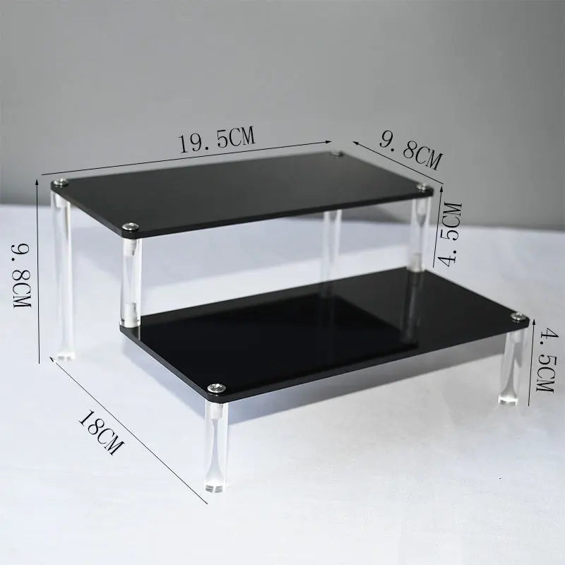 2 tier black acrylic display stand for makeup