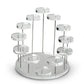 Clear acrylic display stand with 12 round seats for showcasing small items, jewelry, and collectibles