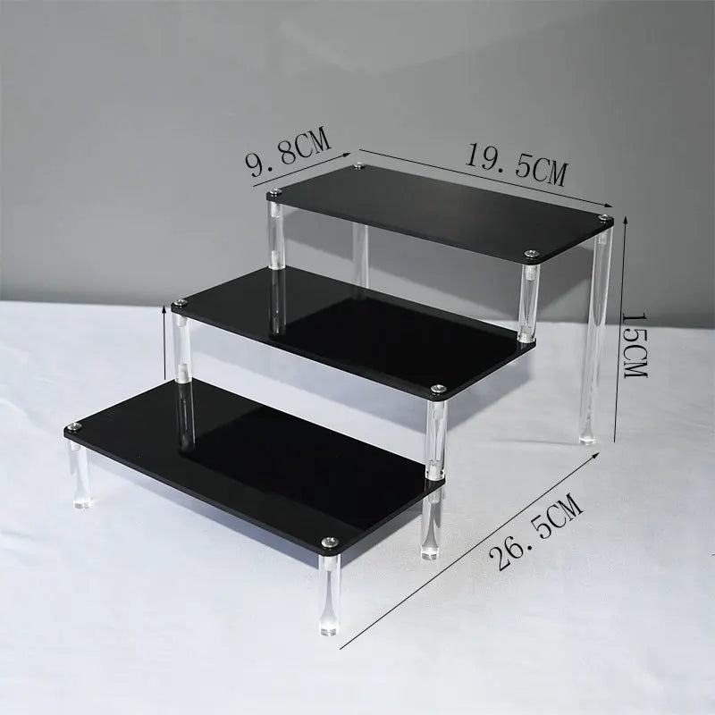 3 tier black acrylic display stand for makeup