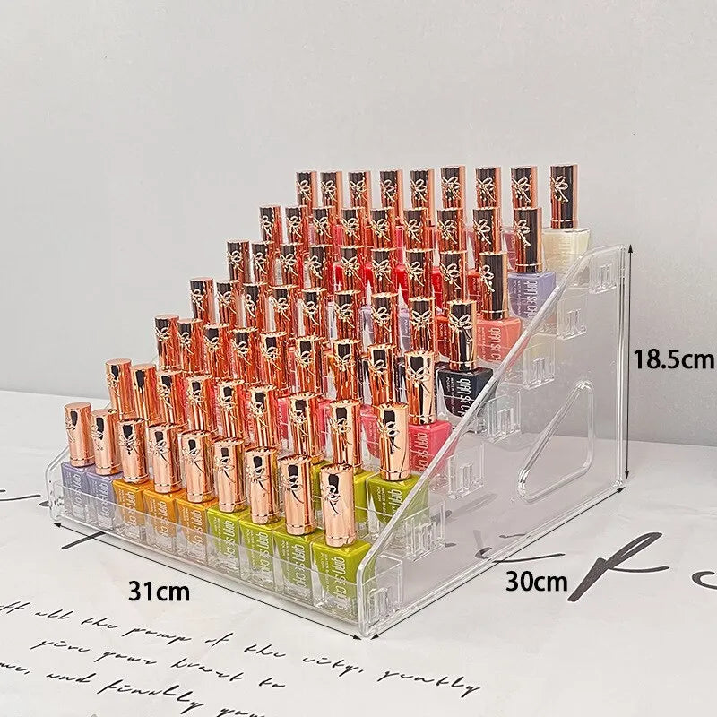 Acrylic nail polish display stand with 7 transparent shelves