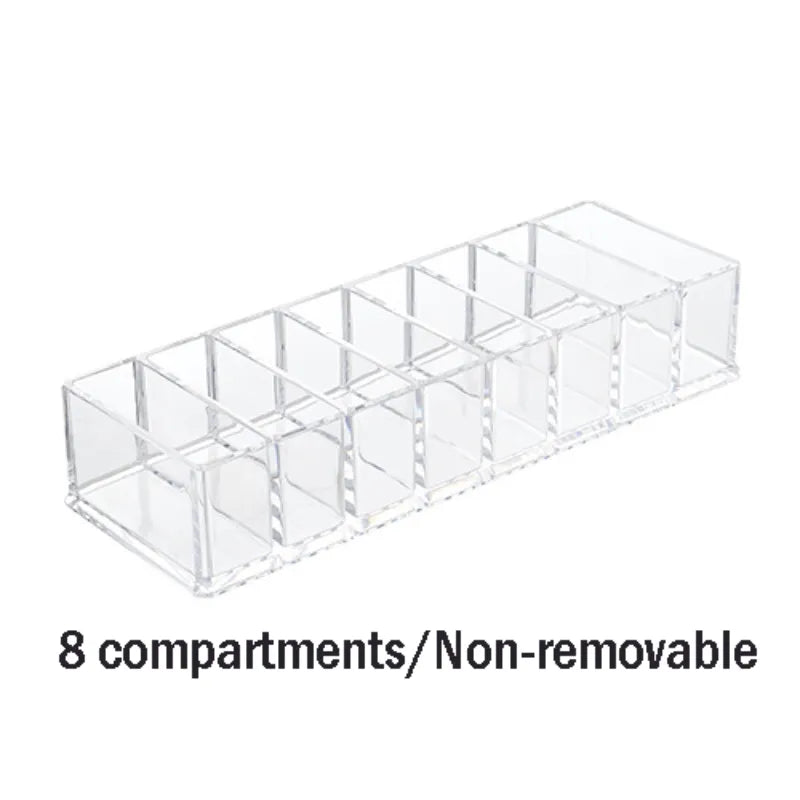 Close-up of the clear acrylic construction of the cosmetic organizer