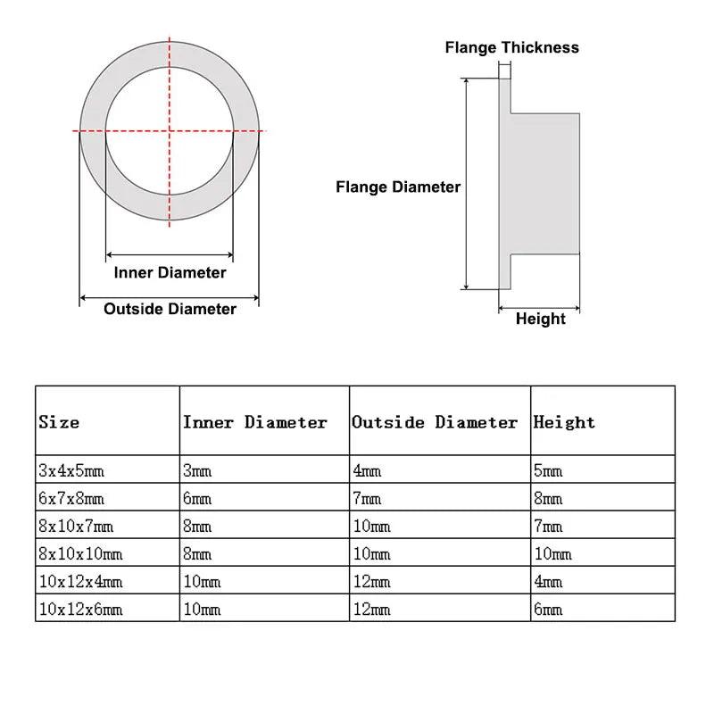 Black POM flanged sleeve bearing with dimensions