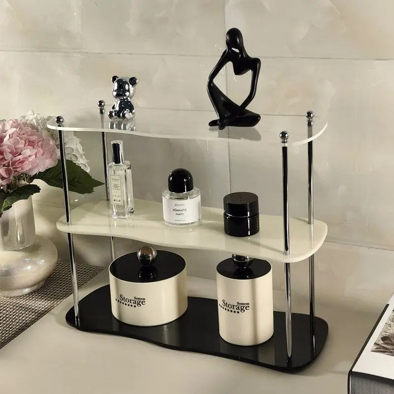 3 layer acrylic perfume shelf on a white background