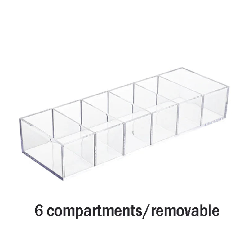 Close-up of the clear acrylic construction of the cosmetic organizer