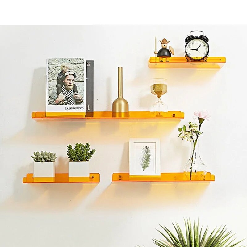 Acrylic wall hanging shelf in yellow